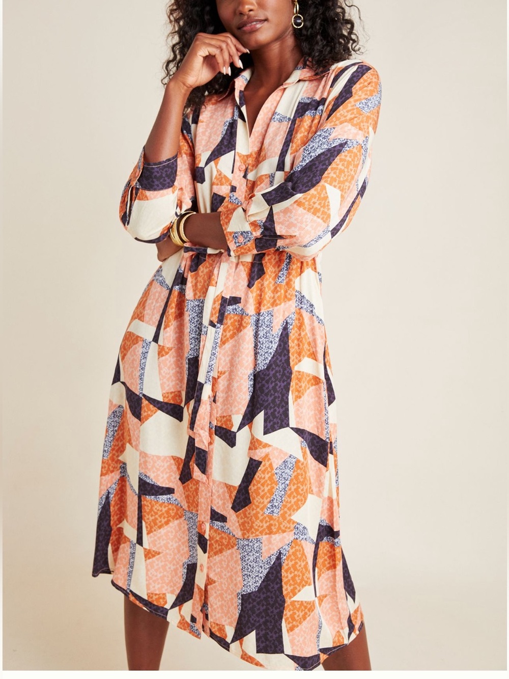 Anthropologie Cory Lynn Calter Abstract Shirtdress Size Petite Large